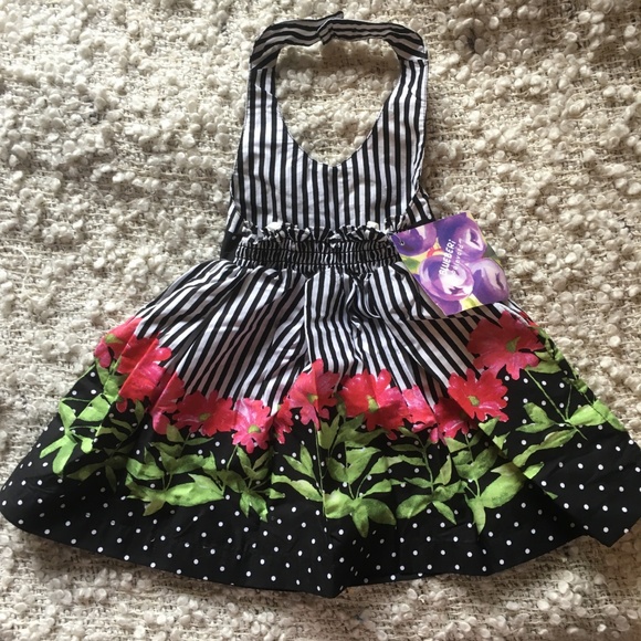 NEW Baby's Black & White Floral Striped Dress 12M - Picture 4 of 6